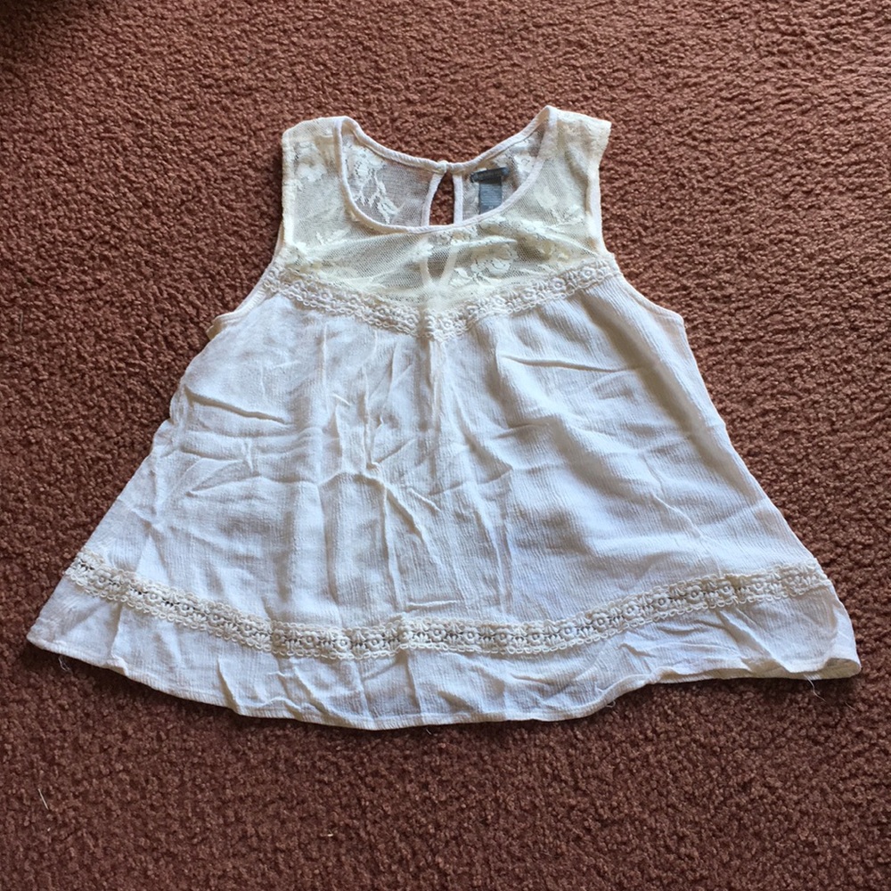 Cream tank top with mesh top